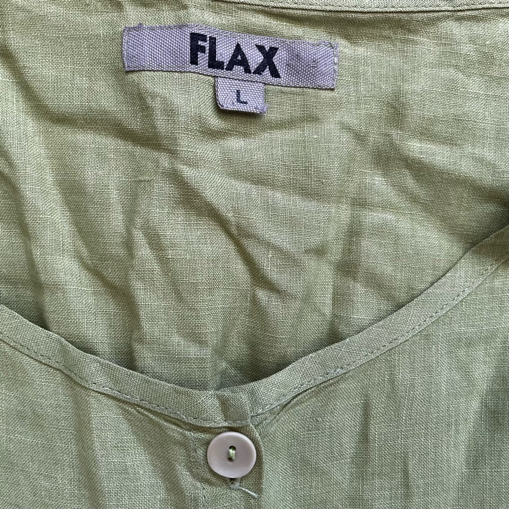 FLAX 100% LINEN BUTTON DOWN TOP SIZE LARGE LAGENLOOK MINIMALIST SOPHISTICATED - Picture 3 of 7